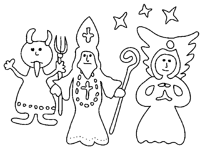 Čert, Anjel A Sv. Mikuláš - Omaľovánka Online Omaľovánka Online