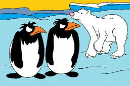 Ľadový medveď a tučniaci