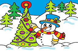 Snehuliak a vianočný stromček